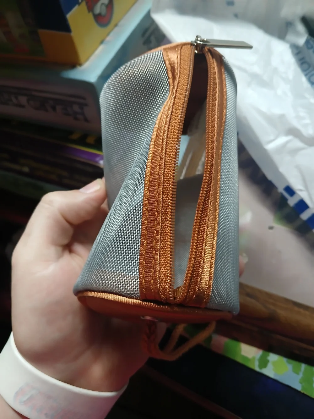 Compact Gray and Copper Baby Accessory Bag